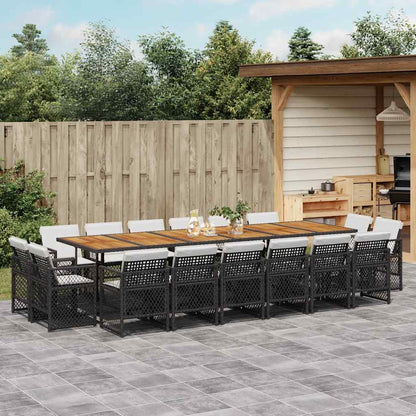 Set da Pranzo da Giardino 17 pz con Cuscini Nero in Polyrattan