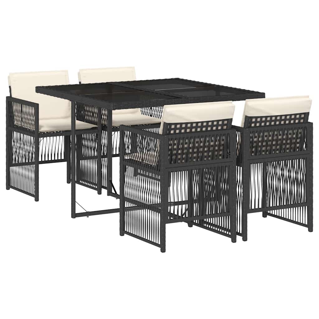 Set da Pranzo da Giardino 5 pz Nero con Cuscini in Polyrattan | homemem39