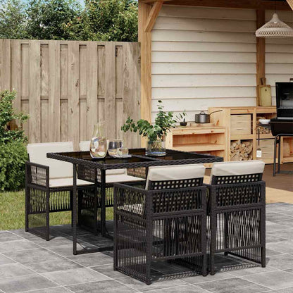 Set da Pranzo da Giardino 5 pz Nero con Cuscini in Polyrattan | homemem39