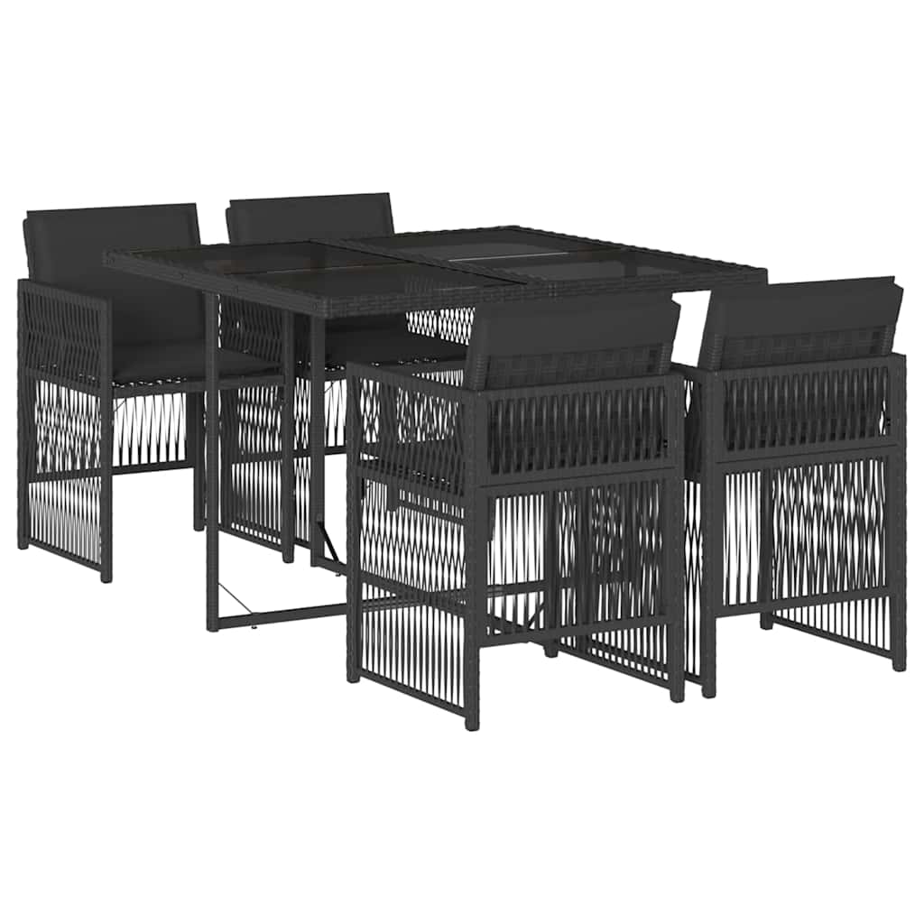 Set da Pranzo da Giardino 5 pz Nero con Cuscini in Polyrattan | homemem39