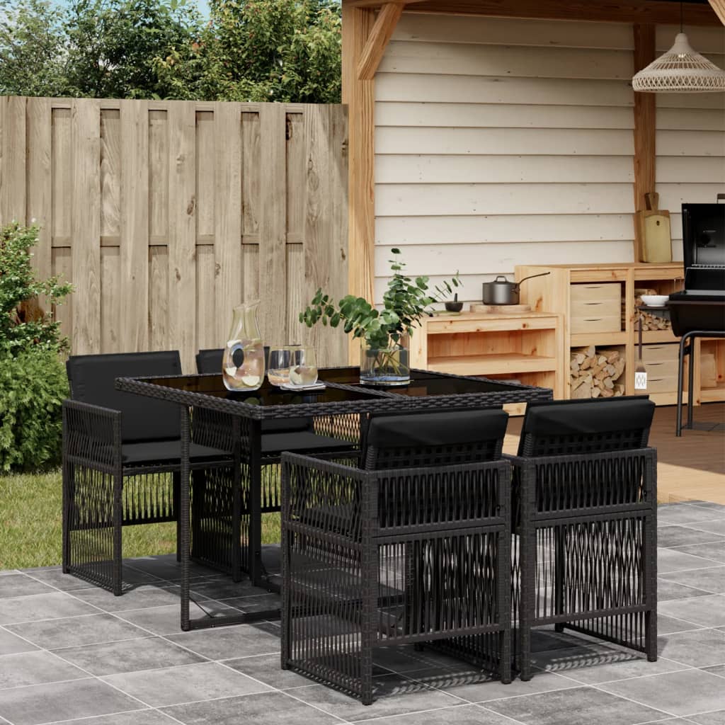 Set da Pranzo da Giardino 5 pz Nero con Cuscini in Polyrattan - homemem39
