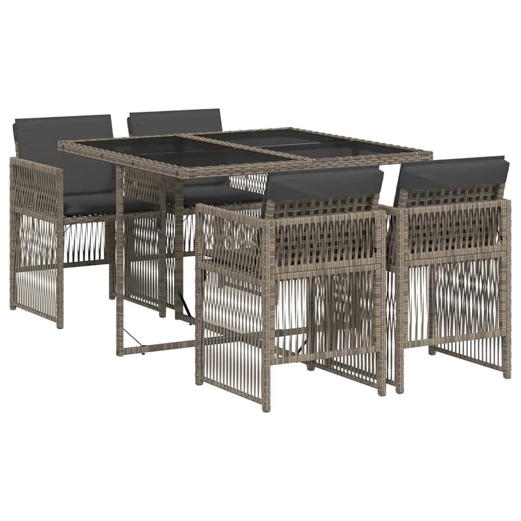 Set da Pranzo da Giardino 5 pz con Cuscini in Polyrattan Grigio | homemem39