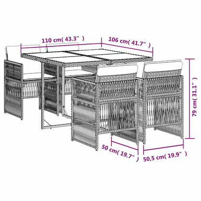 Set da Pranzo da Giardino 5 pz con Cuscini in Polyrattan Grigio | homemem39
