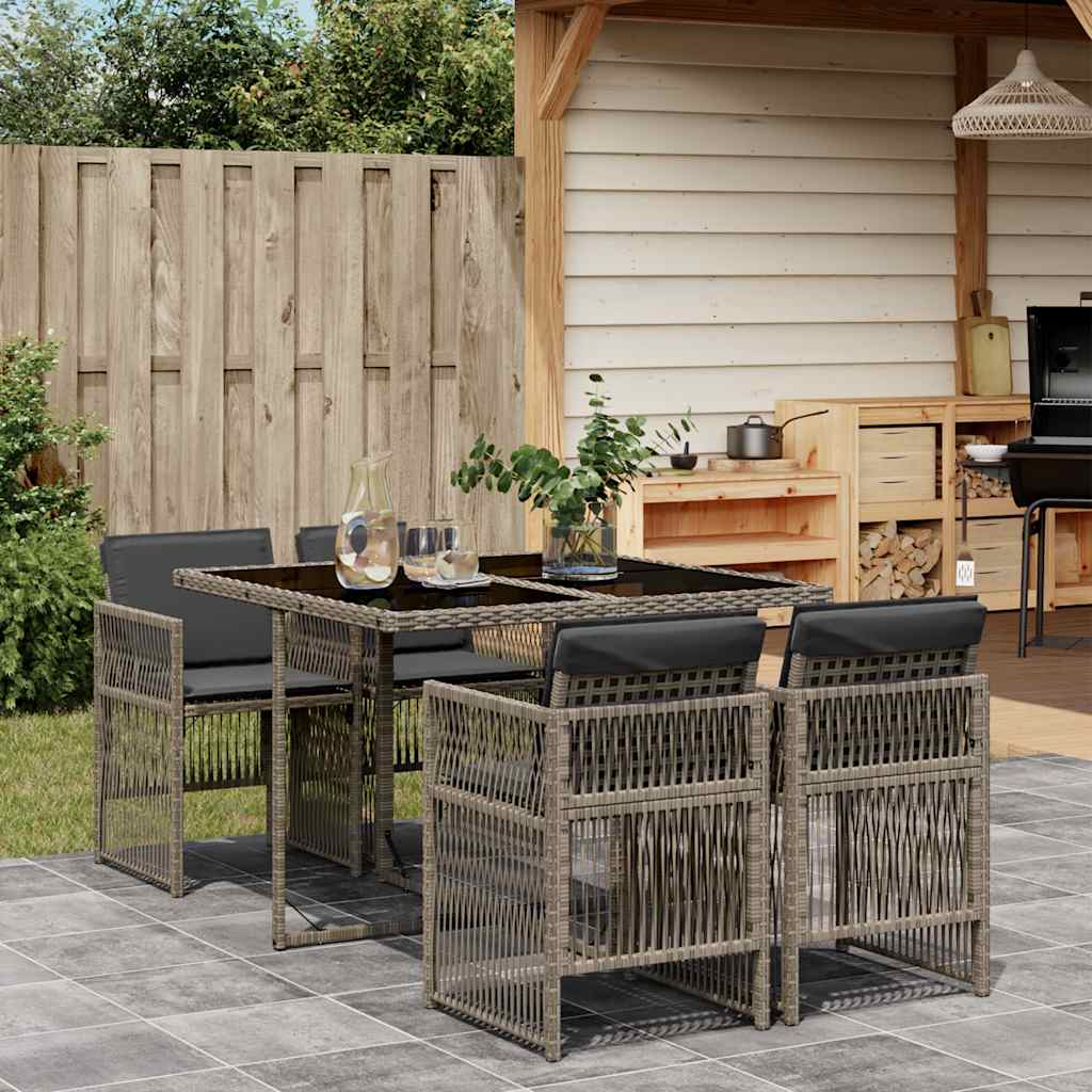 Set da Pranzo da Giardino 5 pz con Cuscini in Polyrattan Grigio | homemem39
