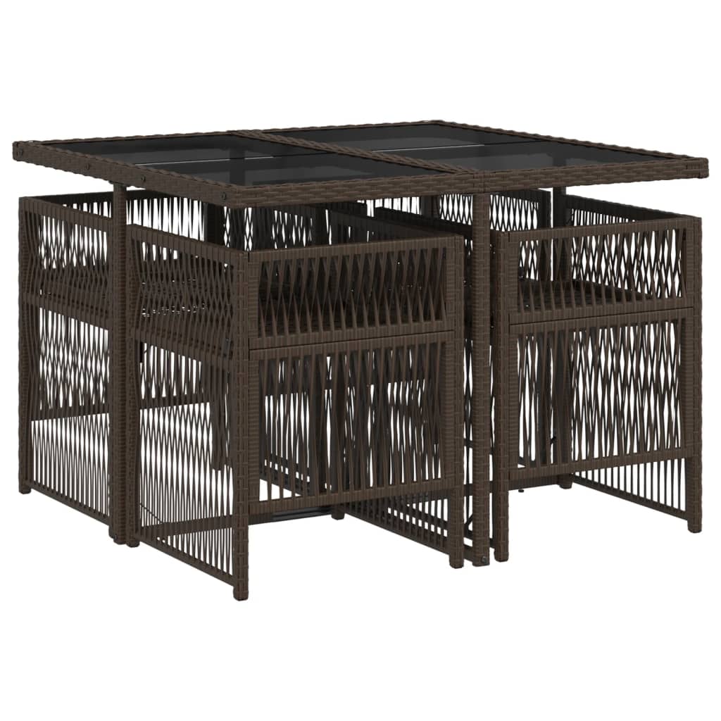 Set da Pranzo da Giardino 5pz con Cuscini in Polyrattan Marrone - homemem39