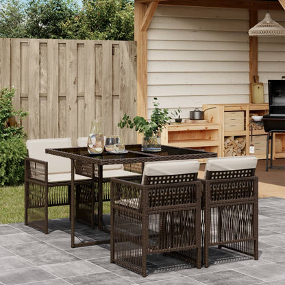 Set da Pranzo da Giardino 5pz con Cuscini in Polyrattan Marrone - homemem39
