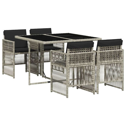 Set Pranzo da Giardino 5pz con Cuscini Grigio Chiaro Polyrattan | homemem39