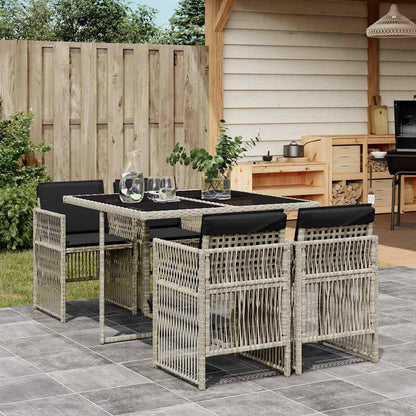 Set Pranzo da Giardino 5pz con Cuscini Grigio Chiaro Polyrattan | homemem39