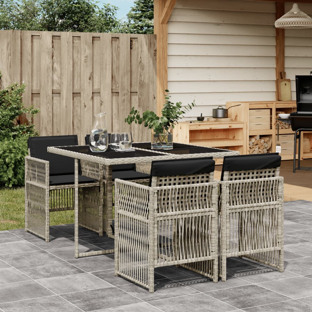 Set Pranzo da Giardino 5pz con Cuscini Grigio Chiaro Polyrattan - homemem39