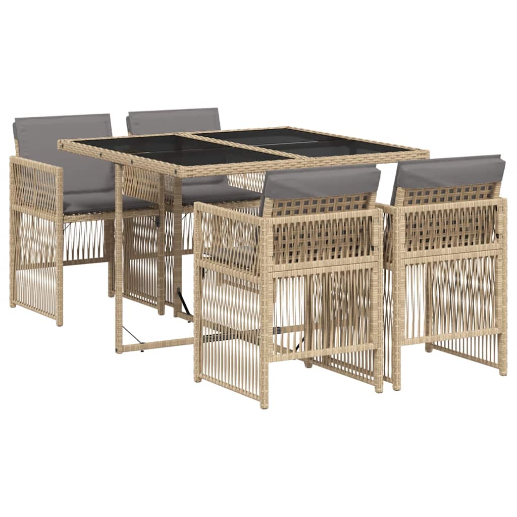Set Pranzo da Giardino 5 pz con Cuscini Beige Misto Polyrattan | homemem39