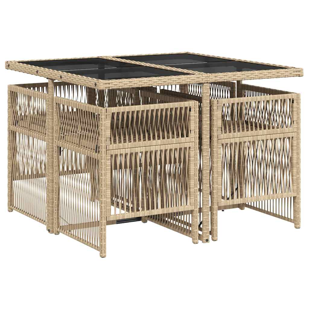 Set Pranzo da Giardino 5 pz con Cuscini Beige Misto Polyrattan | homemem39