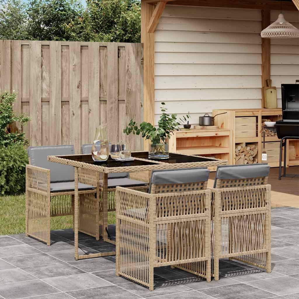 Set Pranzo da Giardino 5 pz con Cuscini Beige Misto Polyrattan | homemem39