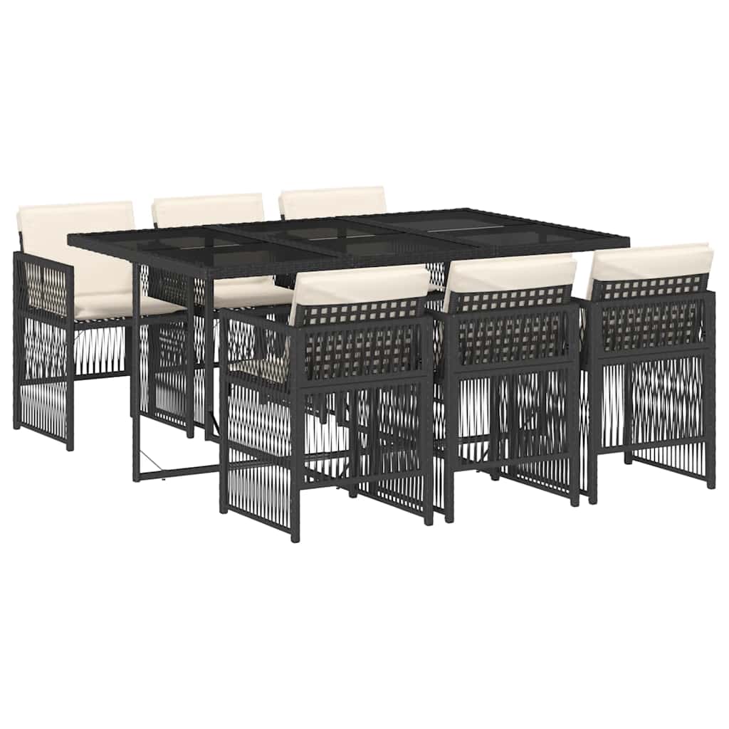 Set da Pranzo da Giardino 7 pz Nero con Cuscini in Polyrattan | homemem39