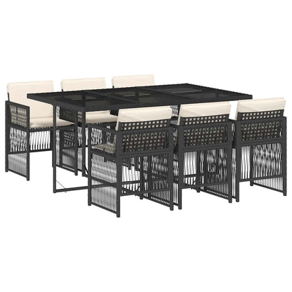 Set da Pranzo da Giardino 7 pz Nero con Cuscini in Polyrattan | homemem39