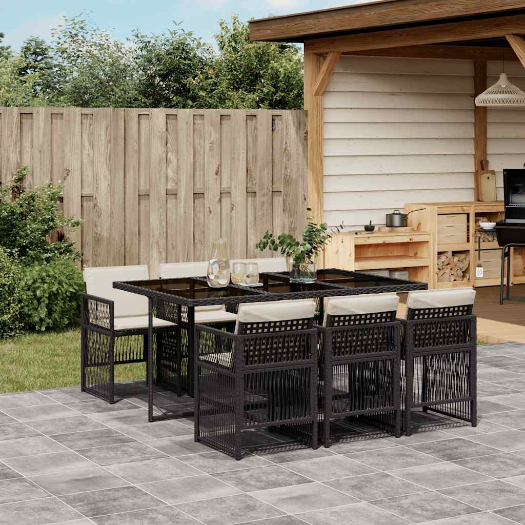 Set da Pranzo da Giardino 7 pz Nero con Cuscini in Polyrattan | homemem39