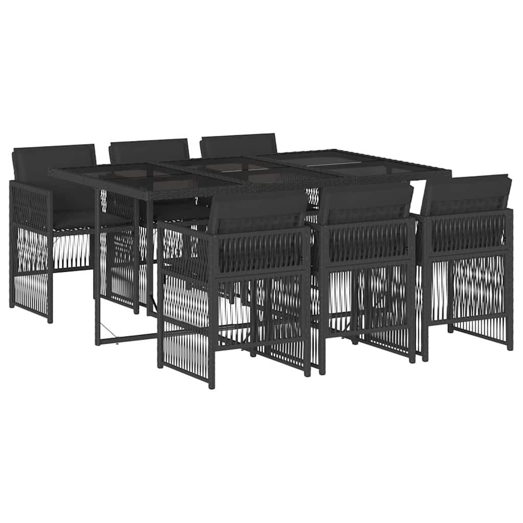 Set da Pranzo da Giardino 7 pz Nero con Cuscini in Polyrattan | homemem39