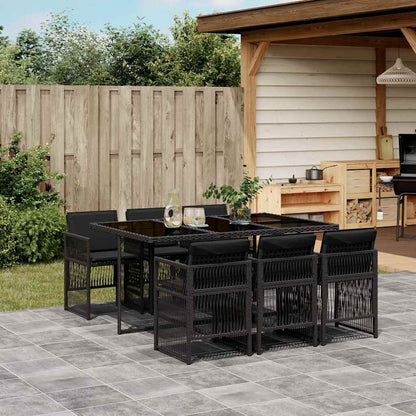 Set da Pranzo da Giardino 7 pz Nero con Cuscini in Polyrattan | homemem39