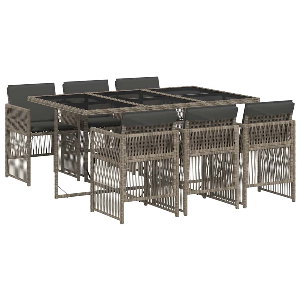 Set da Pranzo da Giardino 7 pz con Cuscini in Polyrattan Grigio | homemem39