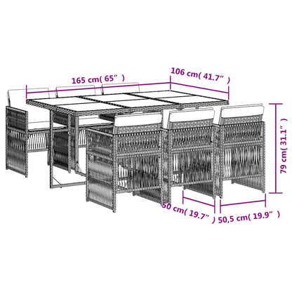 Set da Pranzo da Giardino 7 pz con Cuscini in Polyrattan Grigio | homemem39