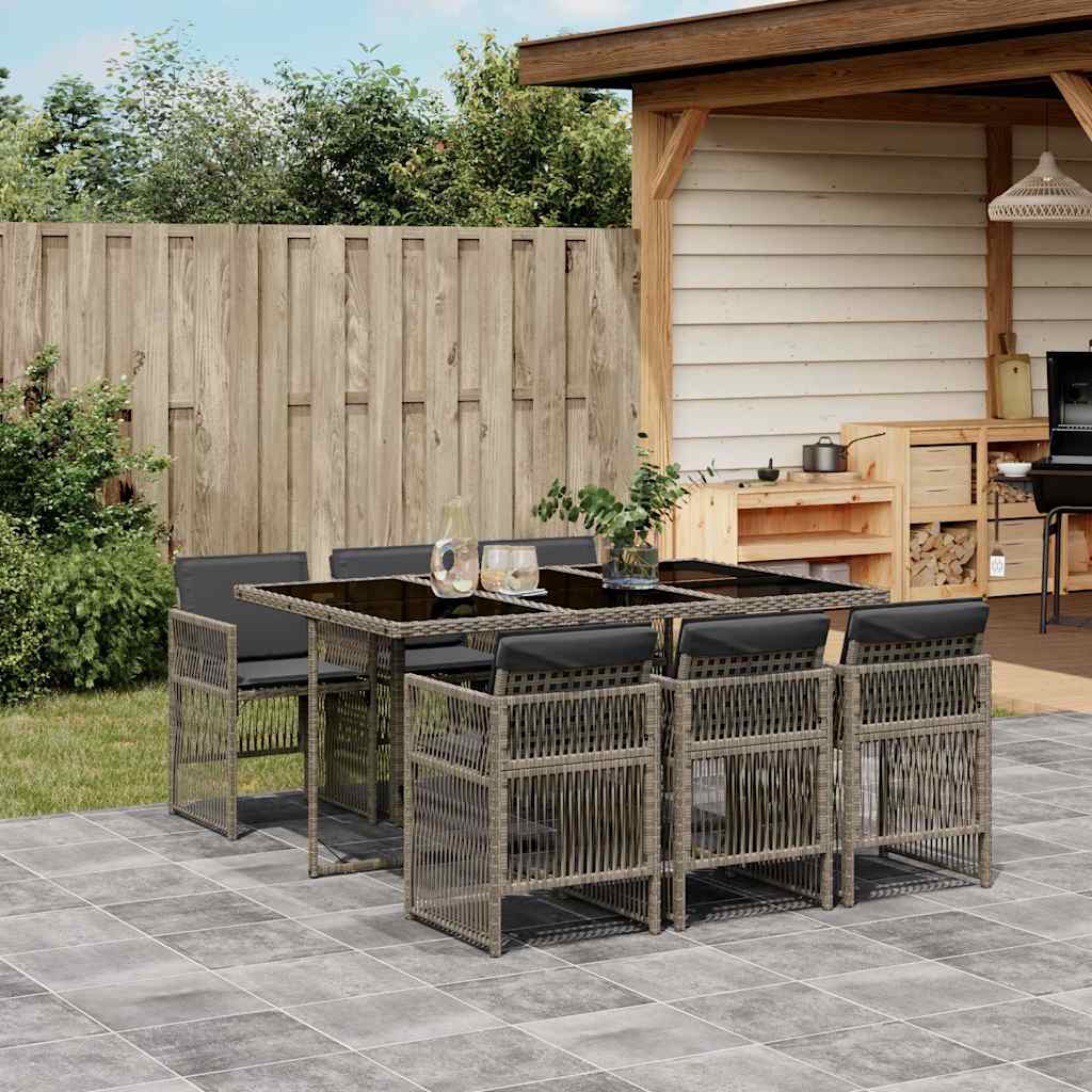 Set da Pranzo da Giardino 7 pz con Cuscini in Polyrattan Grigio | homemem39