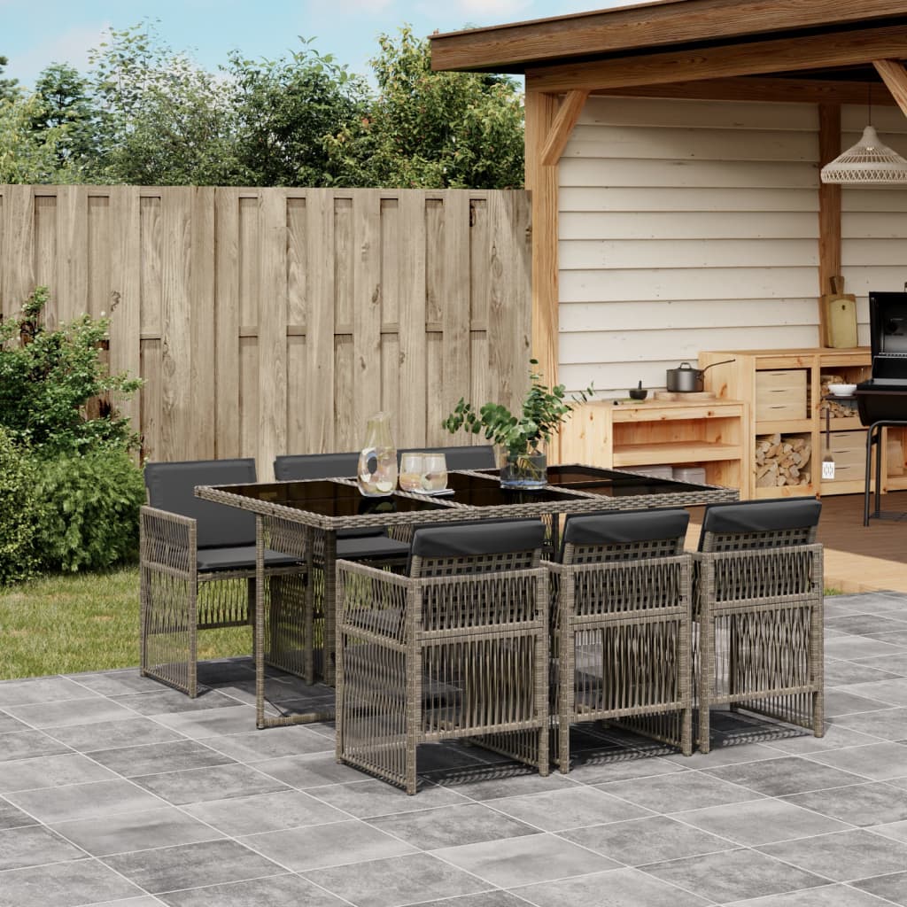 Set da Pranzo da Giardino 7 pz con Cuscini in Polyrattan Grigio - homemem39