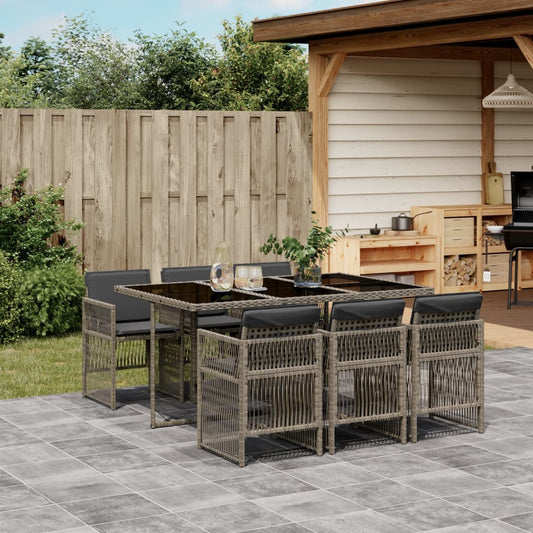 Set da Pranzo da Giardino 7 pz con Cuscini in Polyrattan Grigio - homemem39