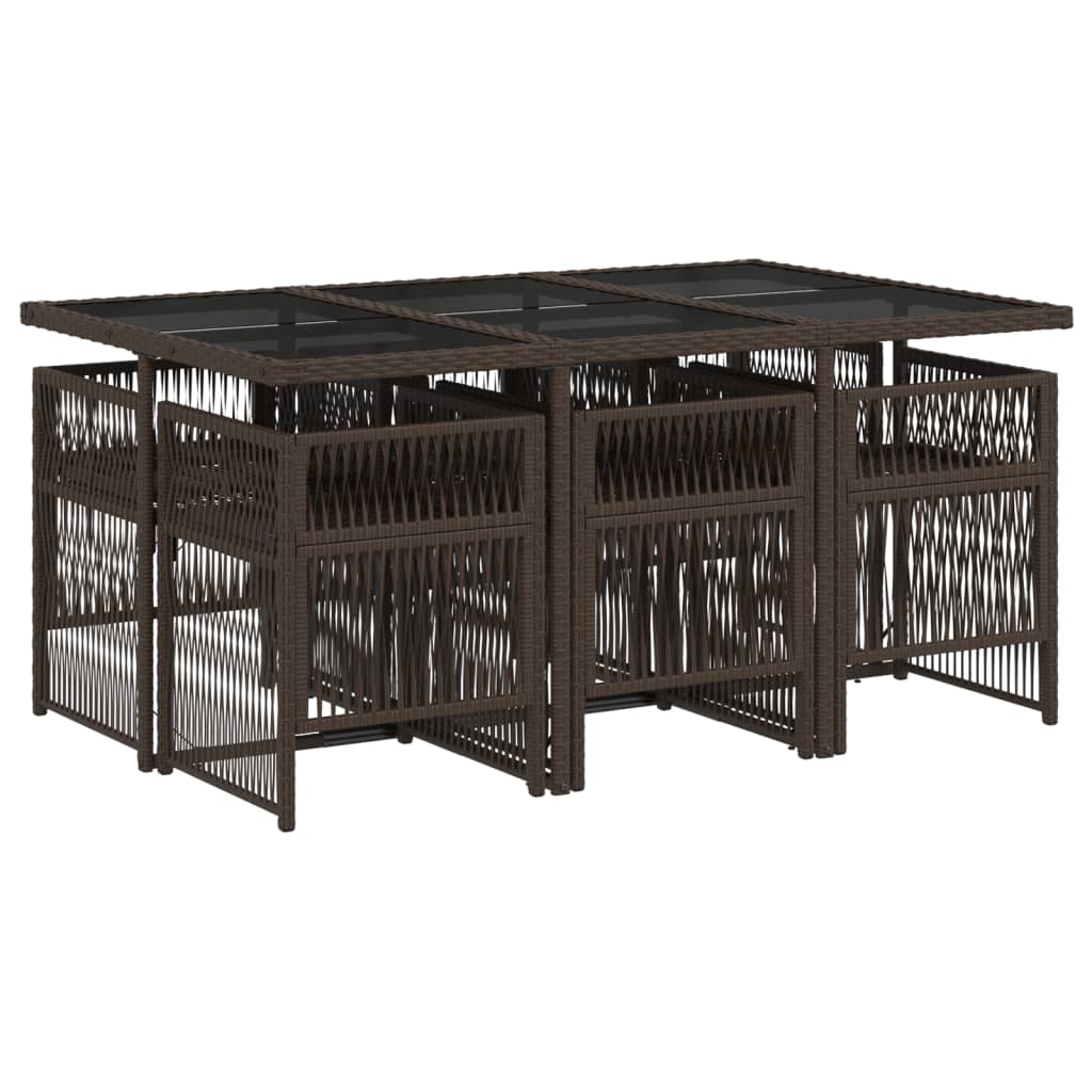 Set da Pranzo da Giardino 7pz con Cuscini in Polyrattan Marrone - homemem39