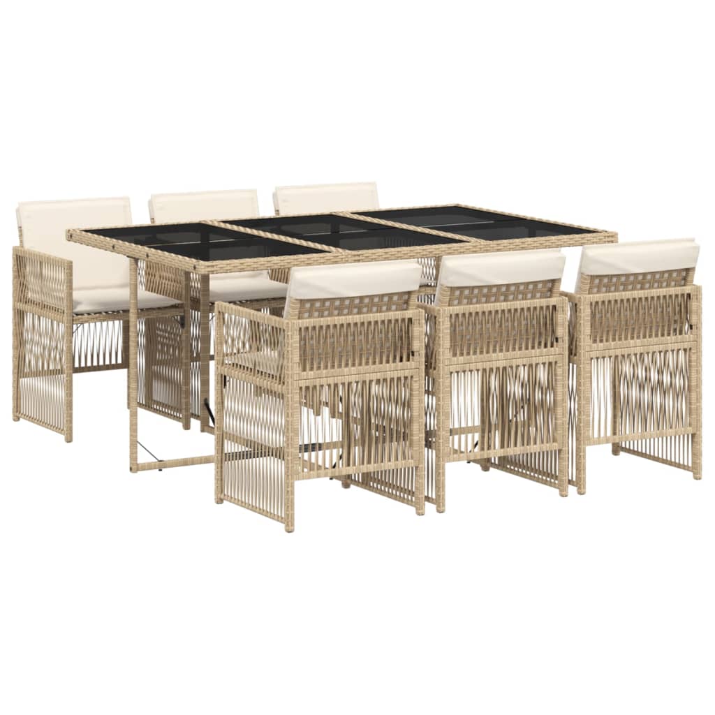 Set da Pranzo da Giardino 7 pz con Cuscini Beige in Polyrattan - homemem39