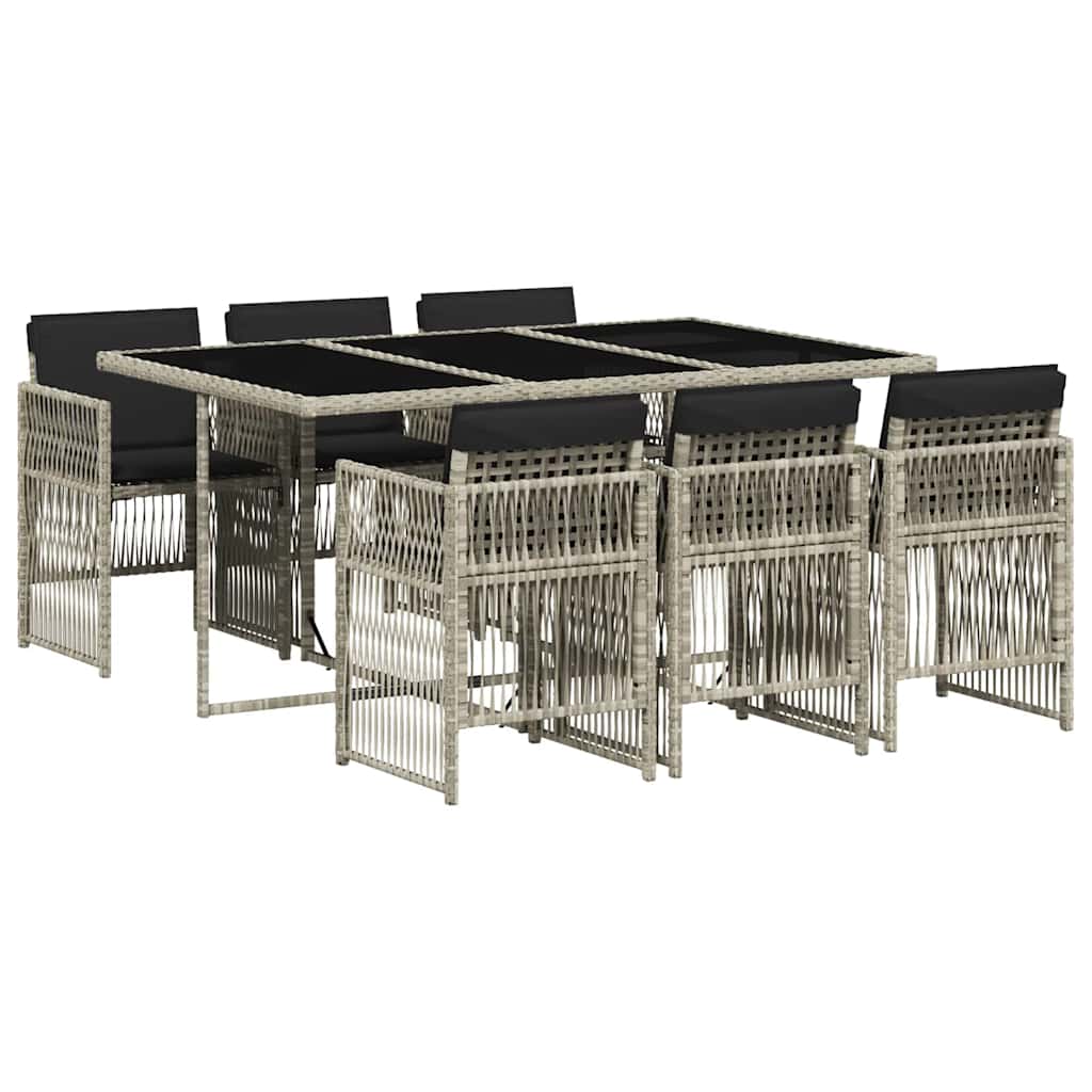 Set da Pranzo da Giardino 7 pz Cuscini Polyrattan Grigio Chiaro | homemem39