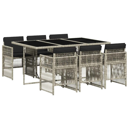 Set da Pranzo da Giardino 7 pz Cuscini Polyrattan Grigio Chiaro | homemem39