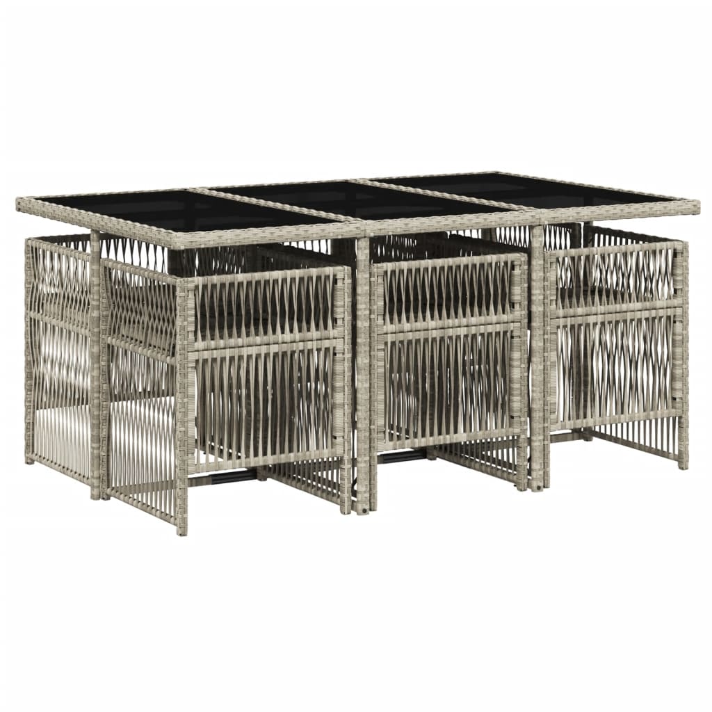 Set da Pranzo da Giardino 7 pz Cuscini Polyrattan Grigio Chiaro - homemem39