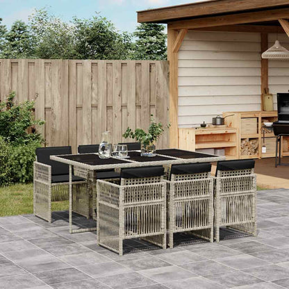 Set da Pranzo da Giardino 7 pz Cuscini Polyrattan Grigio Chiaro | homemem39
