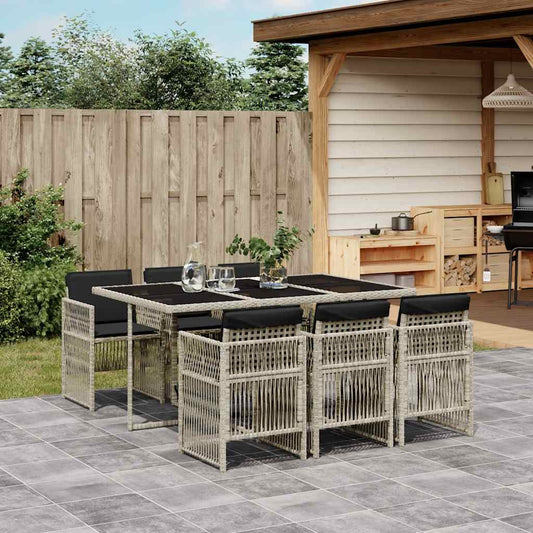 Set da Pranzo da Giardino 7 pz Cuscini Polyrattan Grigio Chiaro | homemem39