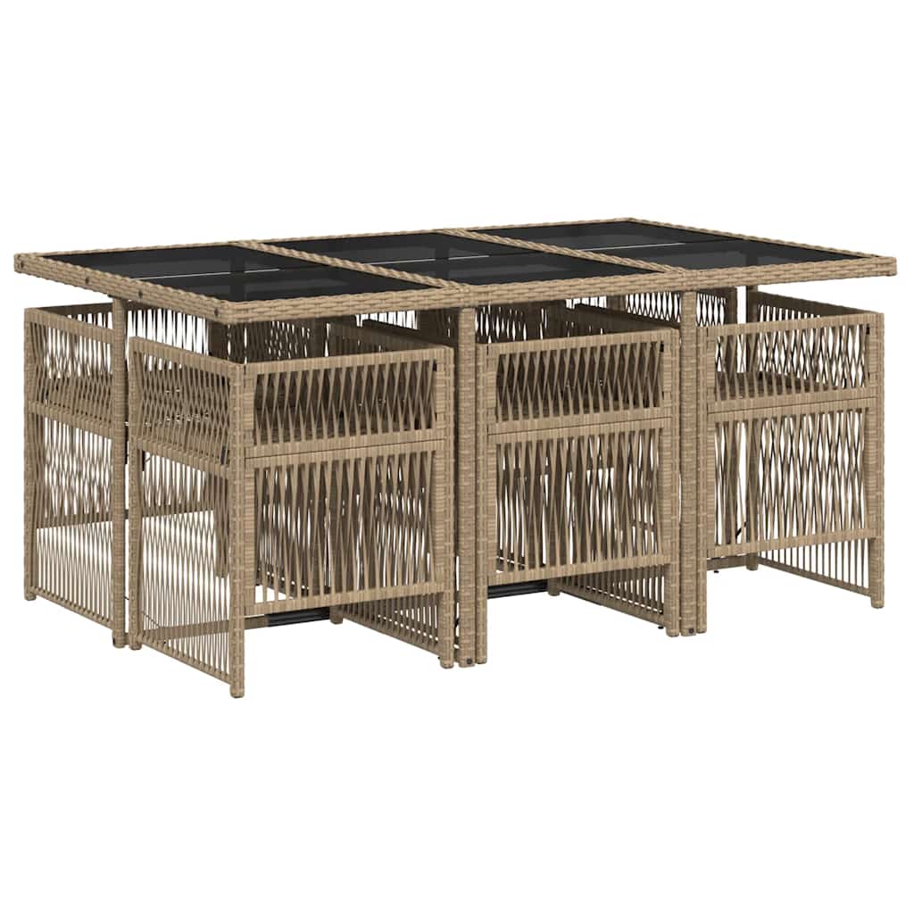Set Pranzo da Giardino 7 pz con Cuscini Beige Misto Polyrattan | homemem39