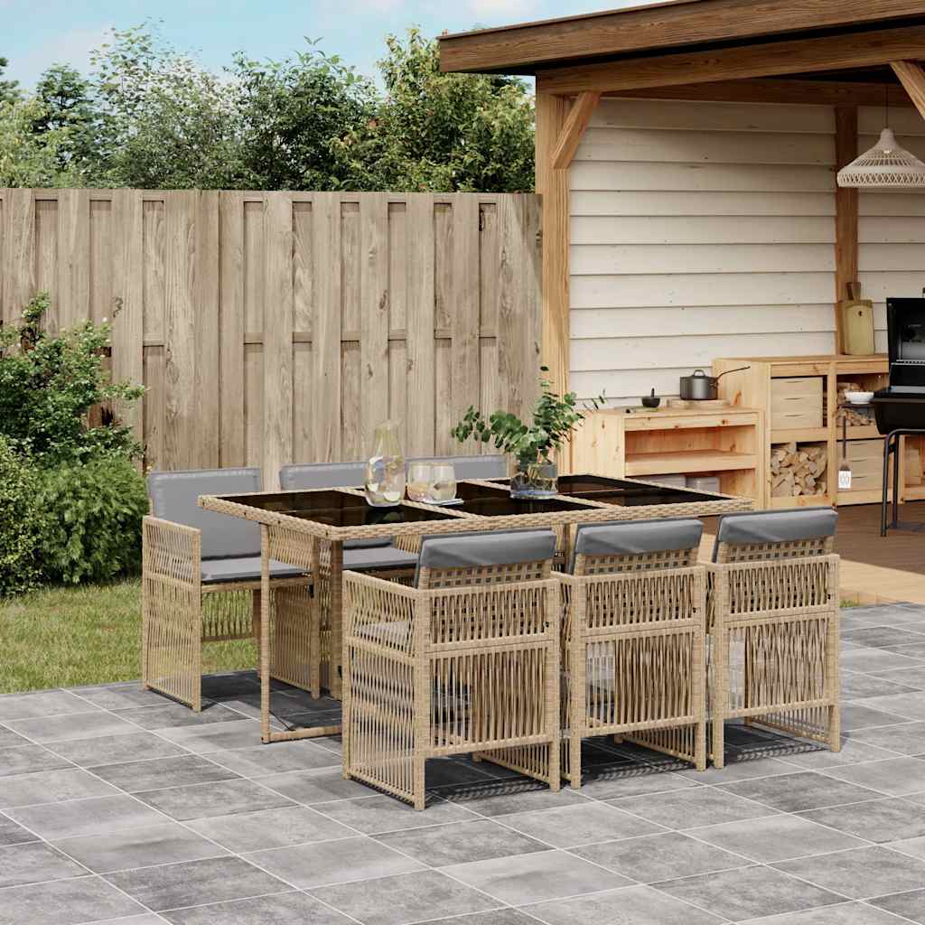 Set Pranzo da Giardino 7 pz con Cuscini Beige Misto Polyrattan | homemem39
