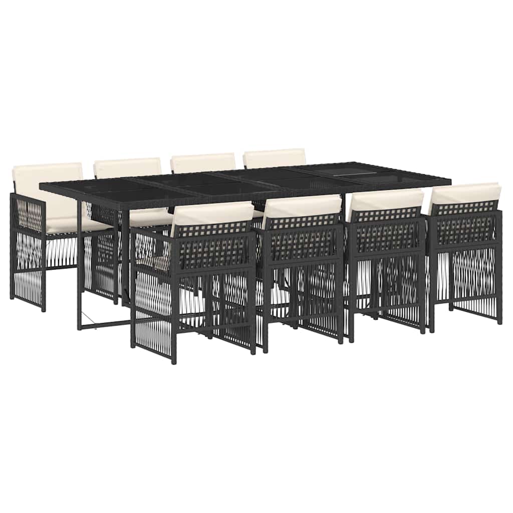 Set da Pranzo da Giardino 9 pz con Cuscini Nero in Polyrattan | homemem39