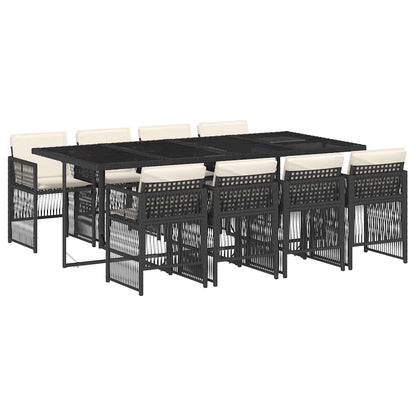 Set da Pranzo da Giardino 9 pz con Cuscini Nero in Polyrattan | homemem39