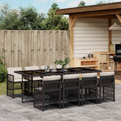 Set da Pranzo da Giardino 9 pz con Cuscini Nero in Polyrattan | homemem39