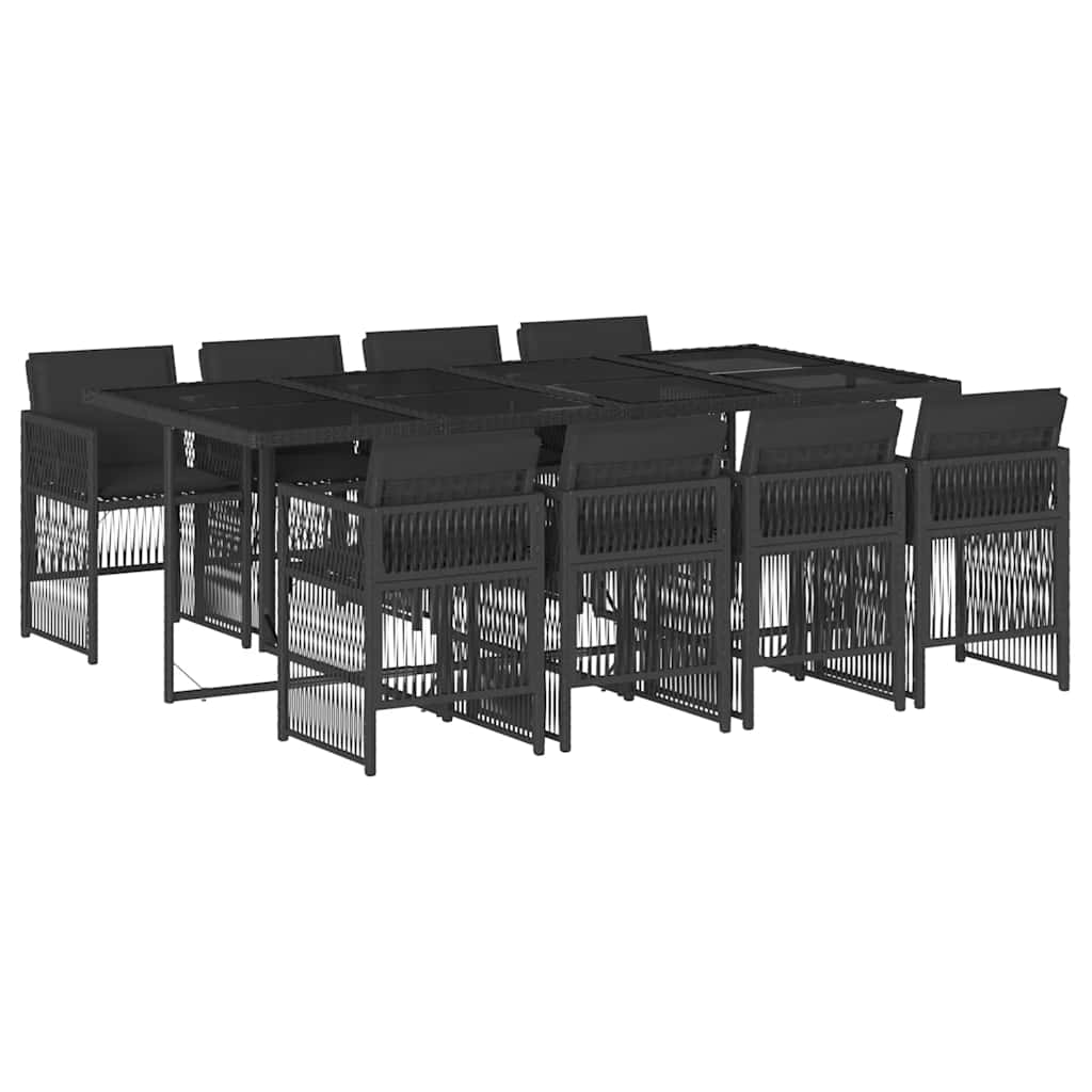 Set da Pranzo da Giardino 9 pz con Cuscini Nero in Polyrattan | homemem39