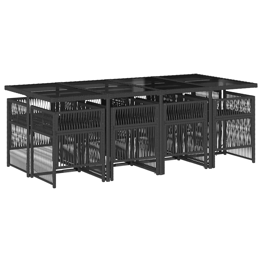 Set da Pranzo da Giardino 9 pz con Cuscini Nero in Polyrattan | homemem39