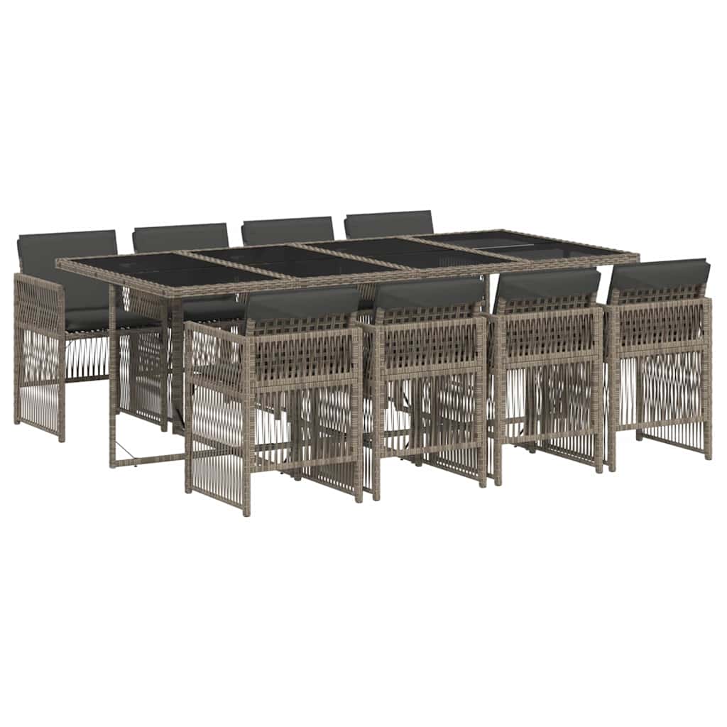 Set da Pranzo da Giardino 9 pz con Cuscini in Polyrattan Grigio | homemem39