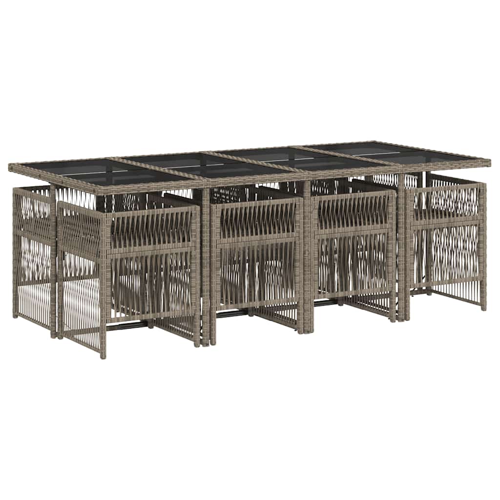 Set da Pranzo da Giardino 9 pz con Cuscini in Polyrattan Grigio | homemem39
