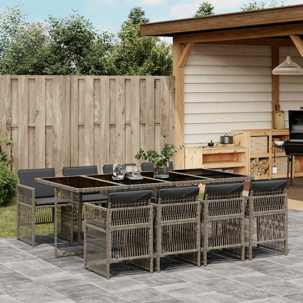 Set da Pranzo da Giardino 9 pz con Cuscini in Polyrattan Grigio | homemem39