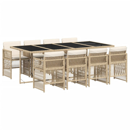 Set da Pranzo da Giardino 9 pz con Cuscini Beige in Polyrattan - homemem39
