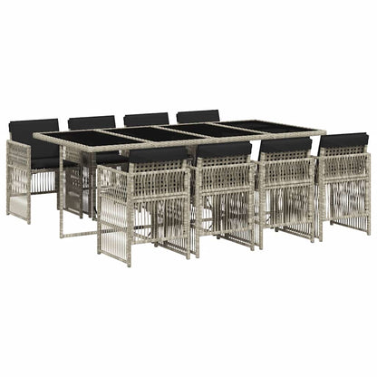 Set Pranzo da Giardino 9pz con Cuscini Grigio Chiaro Polyrattan | homemem39