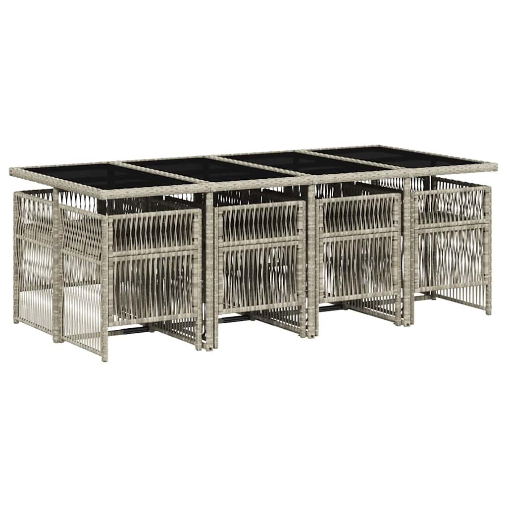 Set Pranzo da Giardino 9pz con Cuscini Grigio Chiaro Polyrattan | homemem39
