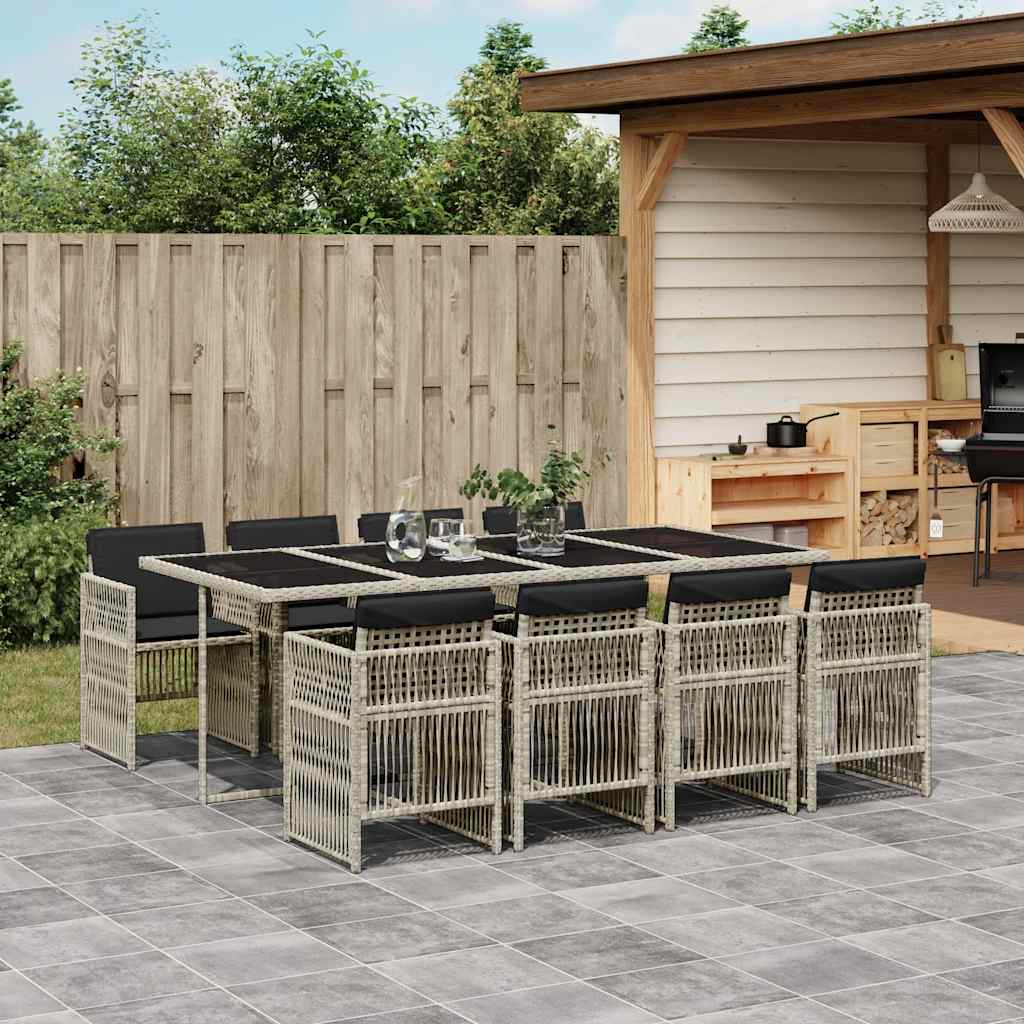 Set Pranzo da Giardino 9pz con Cuscini Grigio Chiaro Polyrattan | homemem39