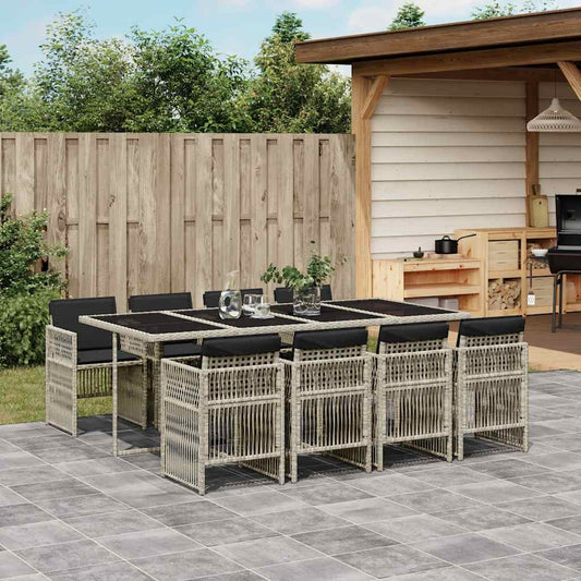 Set Pranzo da Giardino 9pz con Cuscini Grigio Chiaro Polyrattan - homemem39