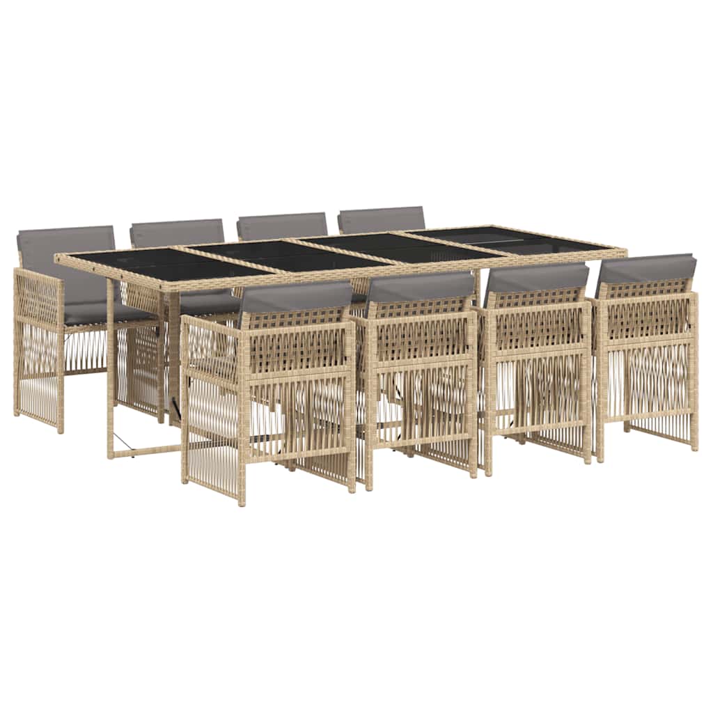Set Pranzo da Giardino 9 pz con Cuscini Beige Misto Polyrattan | homemem39