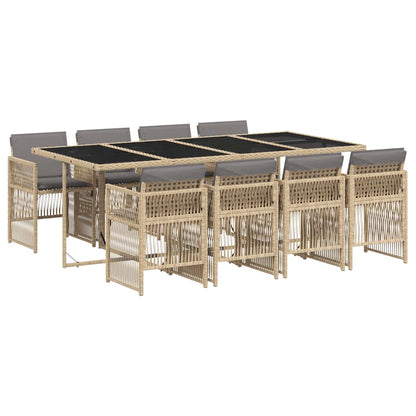 Set Pranzo da Giardino 9 pz con Cuscini Beige Misto Polyrattan | homemem39